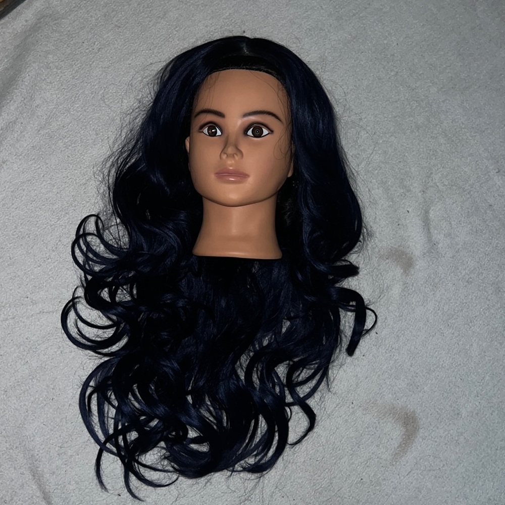 Beautiful dark blue lace front wig long curly cardi b nyc style
